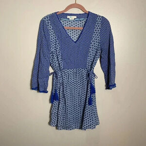 Boden Cotton Pom Pom Dress Size 6 Geometric Navy White Coverup colorblock